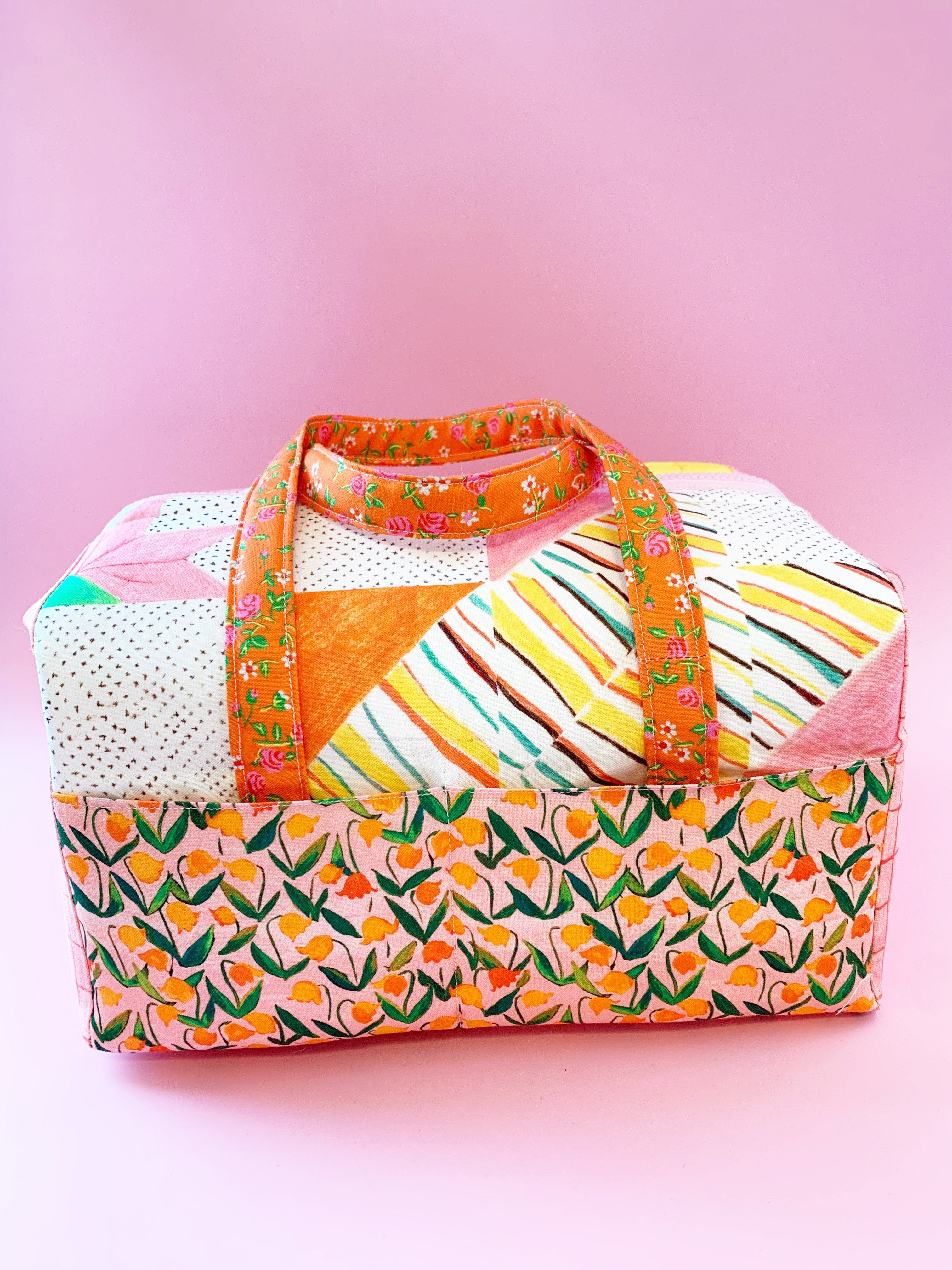 a handbag with a colorful pattern on it
