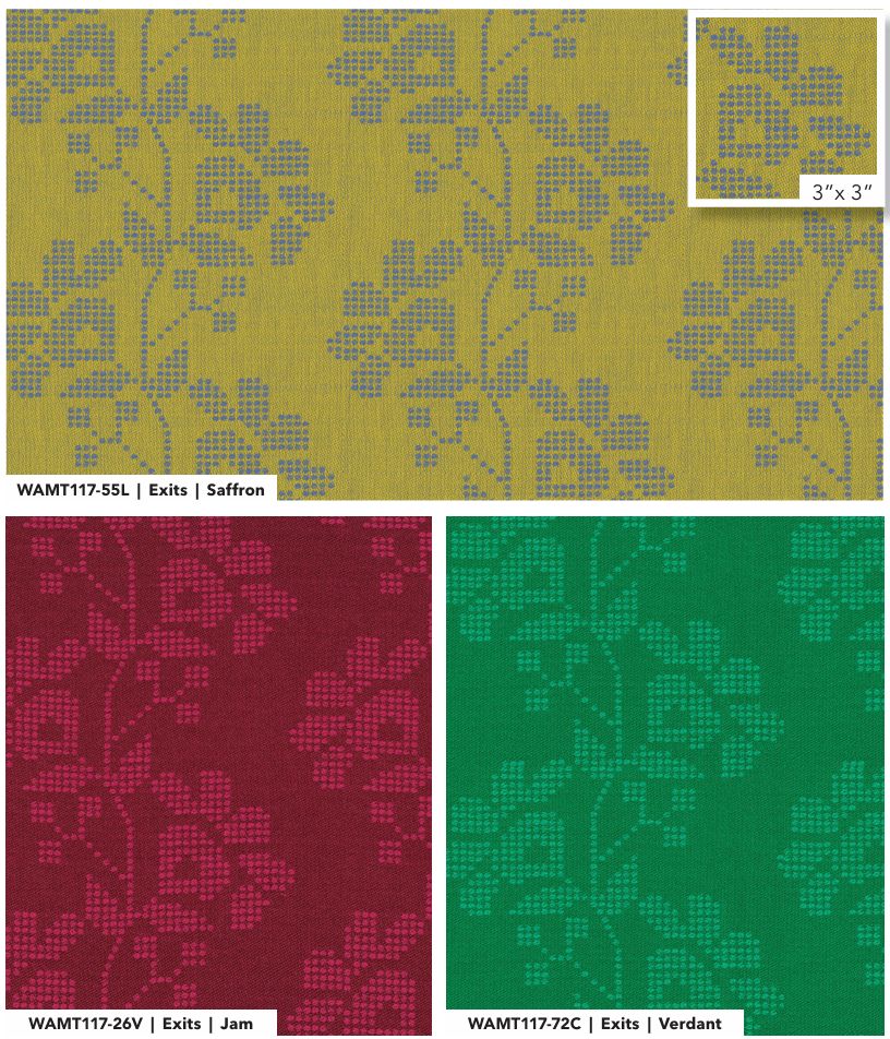 four different fabric patterns, each with a unique color scheme and design. The patterns include a yellow floral design, a red floral design, a green floral design, and a maroon floral design. The image is a collage of these fabric patterns, and the text provides information about the patterns, such as their color scheme and the type of fabric they are made of.
