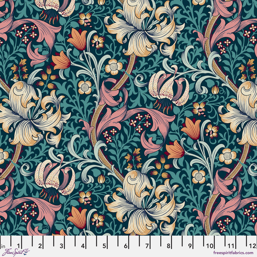 a blue background with a floral design on it