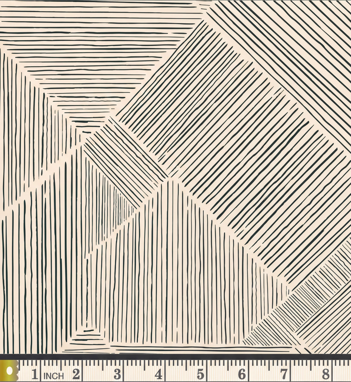 The image is a geometric pattern composed of various lines and shapes, including triangles, rectangles, and diamonds, arranged in a visually striking and abstract manner.