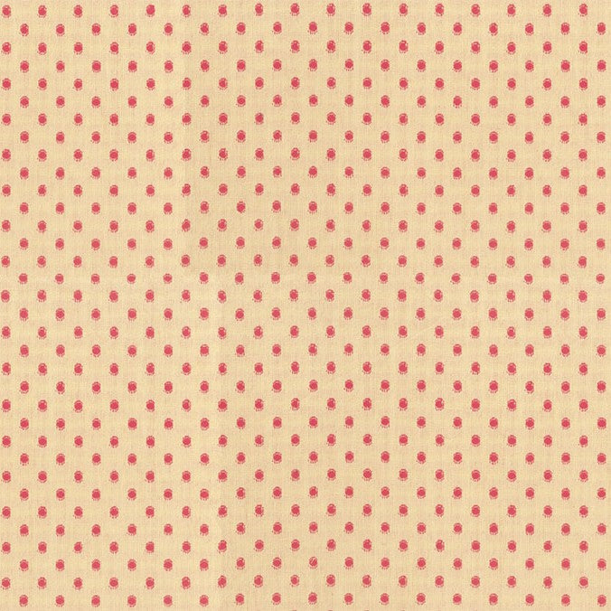 a repeating pattern of red polka dots on a beige background.