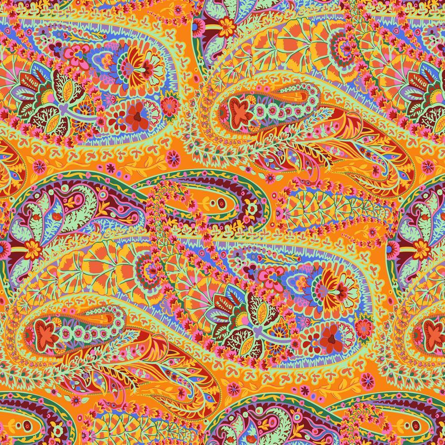an orange and blue paisley print fabric