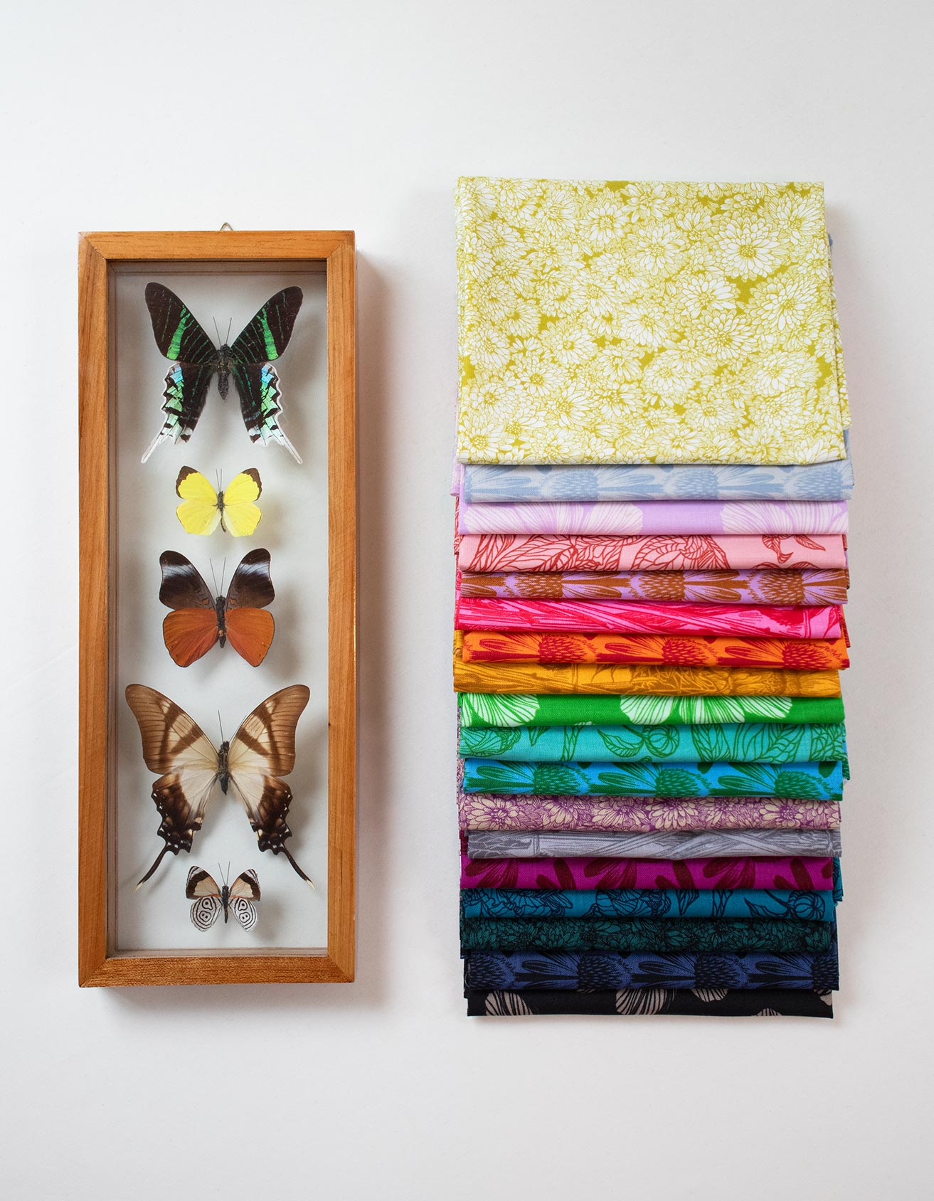 a picture of a butterfly and a box of fabric