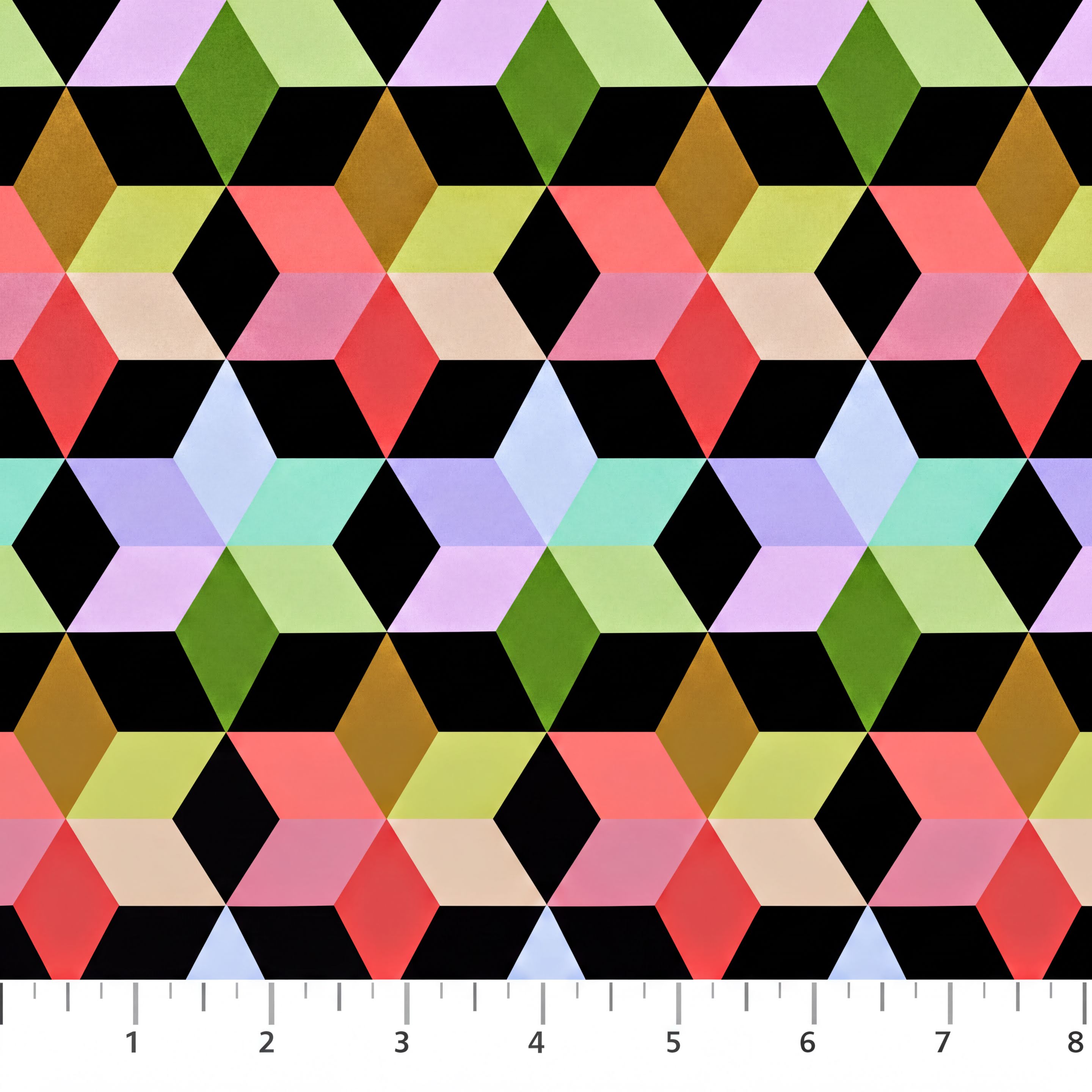 a repeating pattern of colorful geometric shapes, including diamonds, triangles, and squares, arranged in a visually striking and symmetrical design.