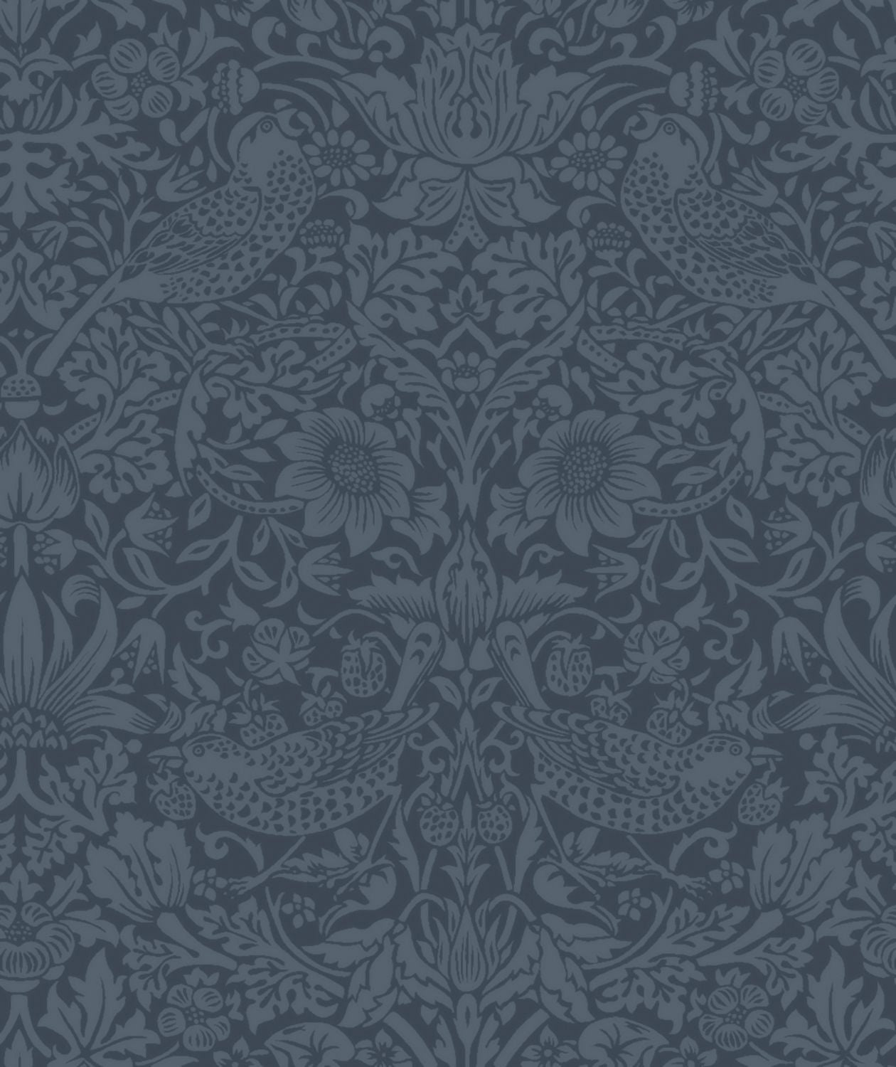 a repeating pattern of gray floral and bird designs, creating a visually striking and intricate design.