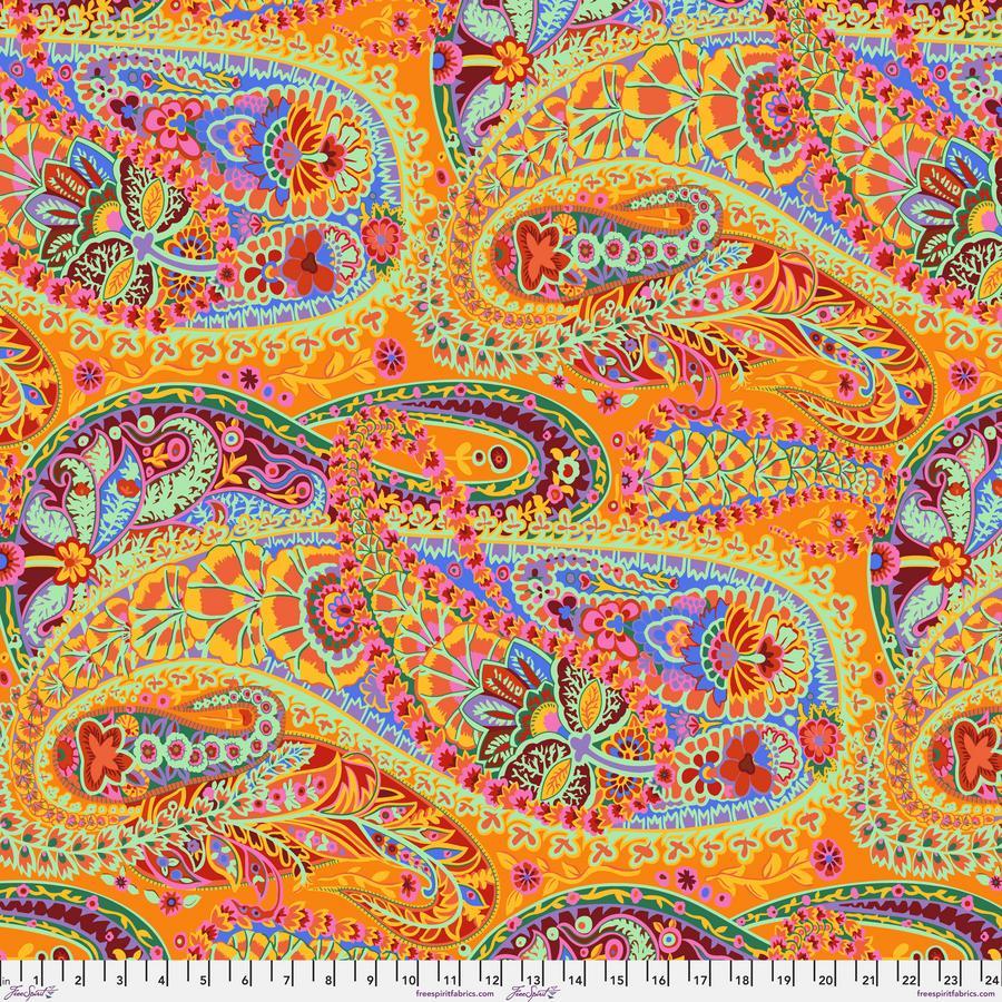 a colorful paisley print on a yellow background