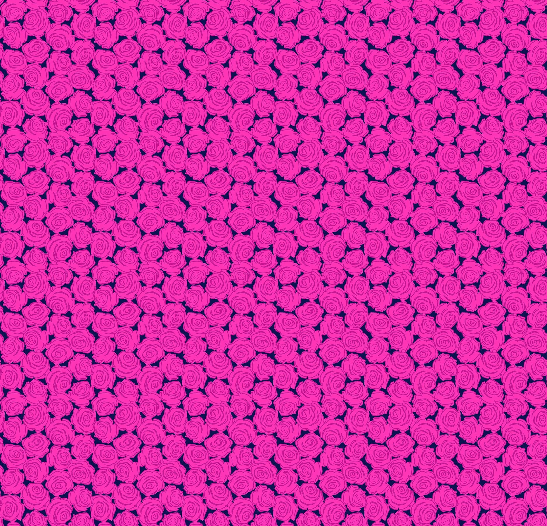 a repeating pattern of pink roses against a dark background.