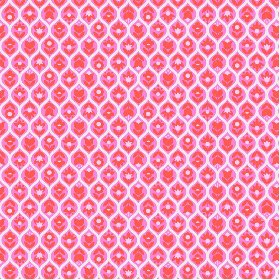 a repeating pattern of pink and white flowers or leaves arranged in a grid-like fashion.