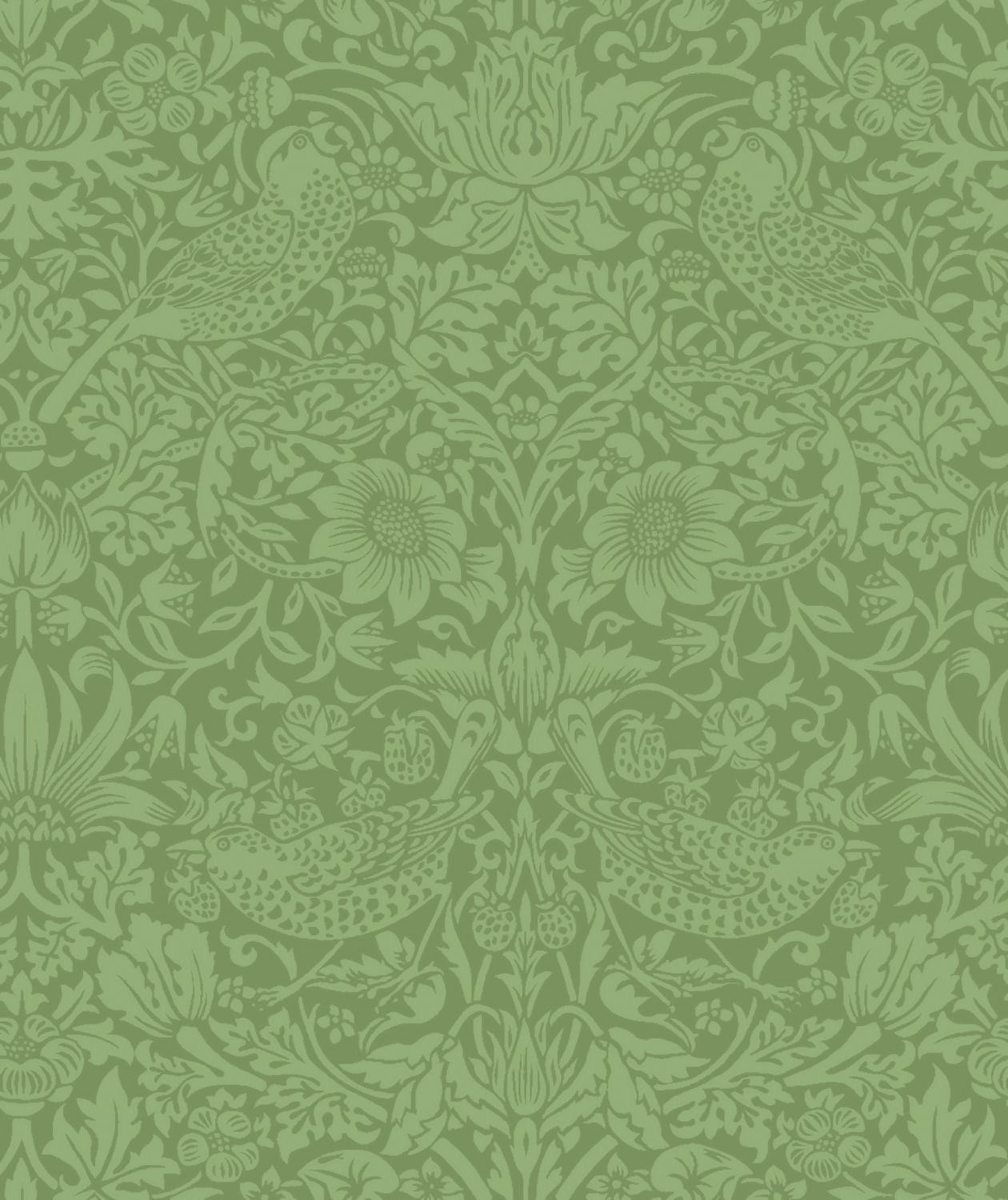 a repeating pattern of green floral and leaf designs, creating a visually cohesive and intricate design.