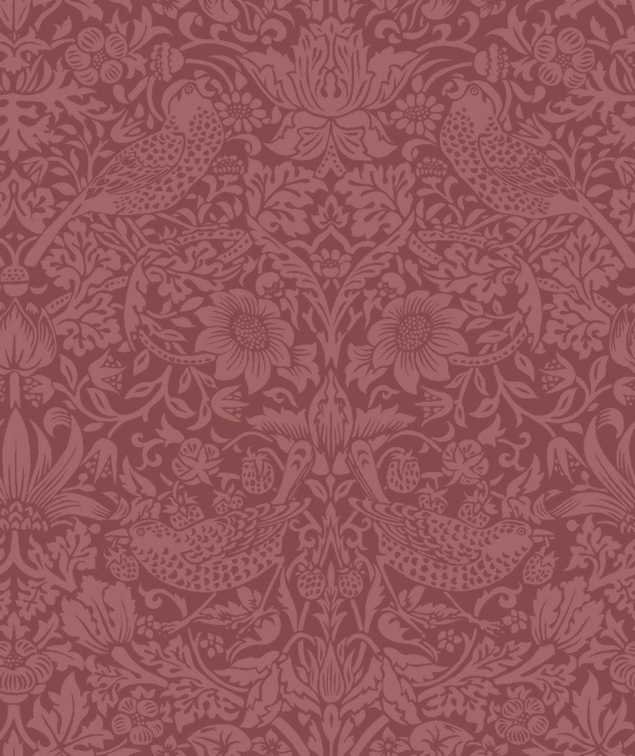 a repeating pattern of pink and white floral designs, including birds and leaves, creating a visually striking and intricate design.