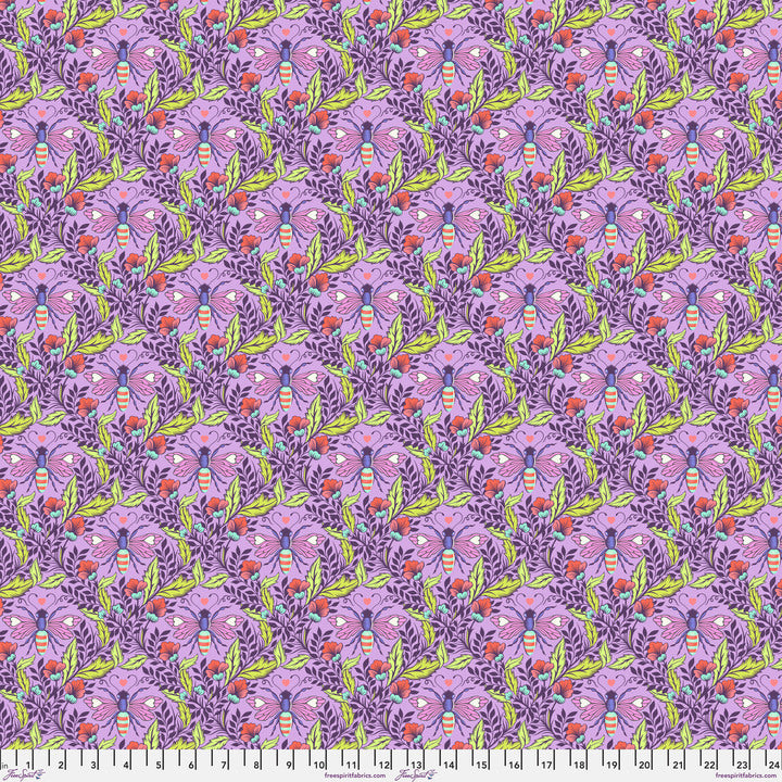 a purple and green flower pattern on a white background