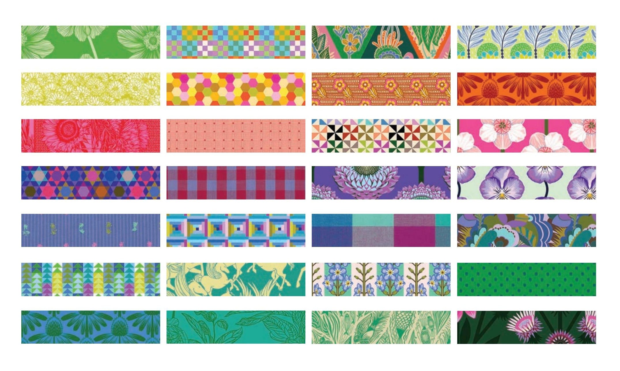 a collection of 16 different colorful and patterned fabric designs, each with unique patterns and color schemes.