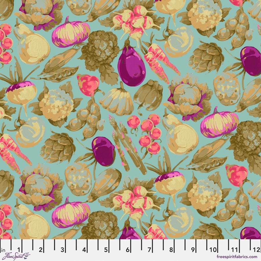 GARDEN-Garden Veggies, PWMN028.AQUA, by Martha Negley for Free Spirit Fabrics