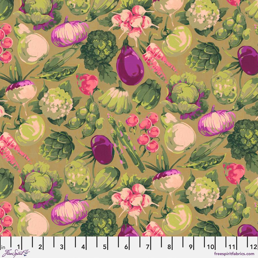 GARDEN-Garden Veggies, PWMN028.GOLD, by Martha Negley for Free Spirit Fabrics
