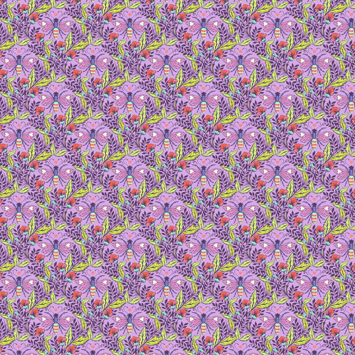 a purple and green pattern with flowers on it