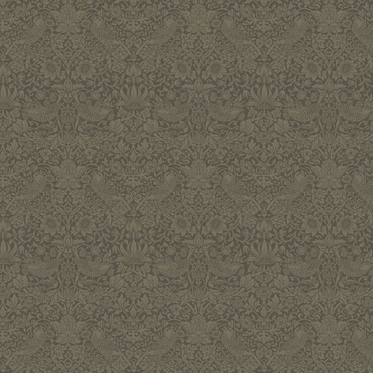 a repeating pattern of a floral design in shades of brown and gray. The pattern consists of various flowers and leaves arranged in a symmetrical and intricate manner, creating a visually appealing and detailed design.