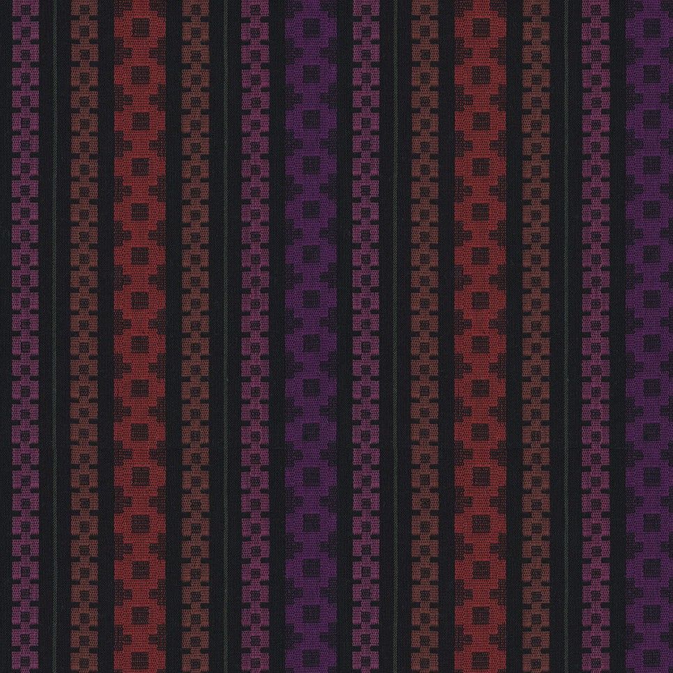a repeating pattern of vertical stripes in various colors, including red, purple, and black.