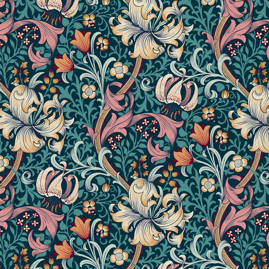 a blue background with a floral design on it