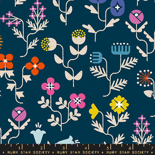 The image is a vibrant and colorful collage of various flowers and floral elements, including different types of flowers, leaves, and other botanical elements, all set against a dark blue background.
