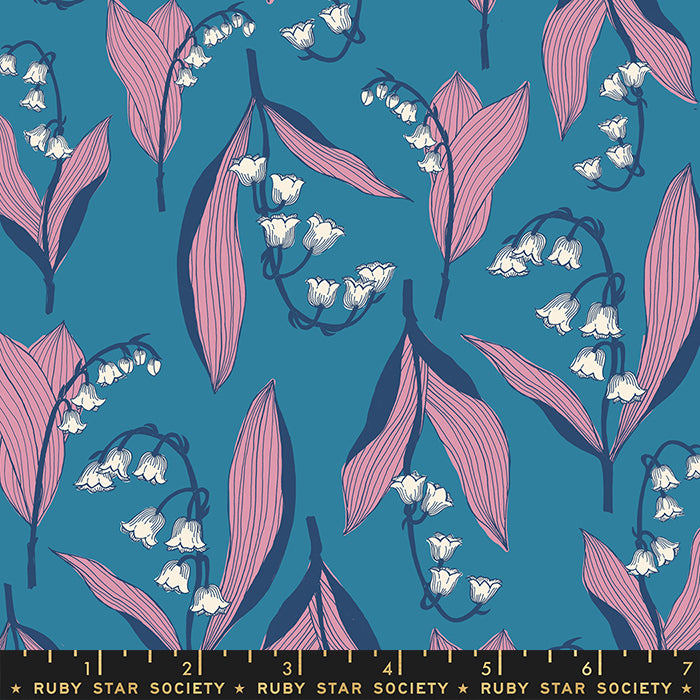 a blue and pink floral pattern with white flowers