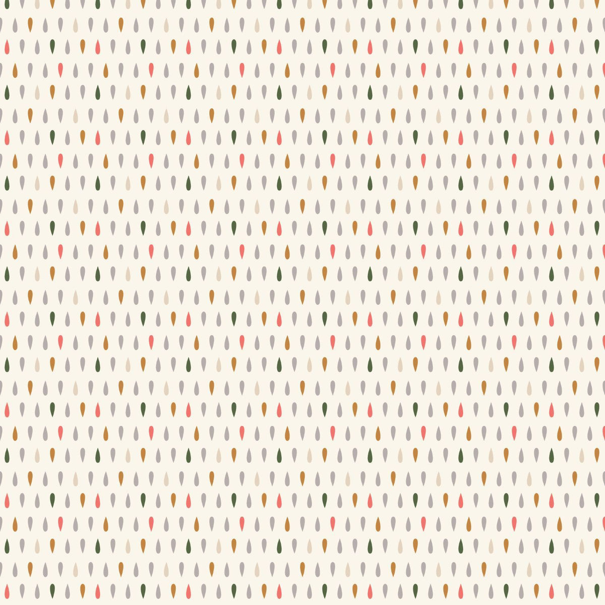 a repeating pattern of small, multicolored raindrops or teardrops on a light background.