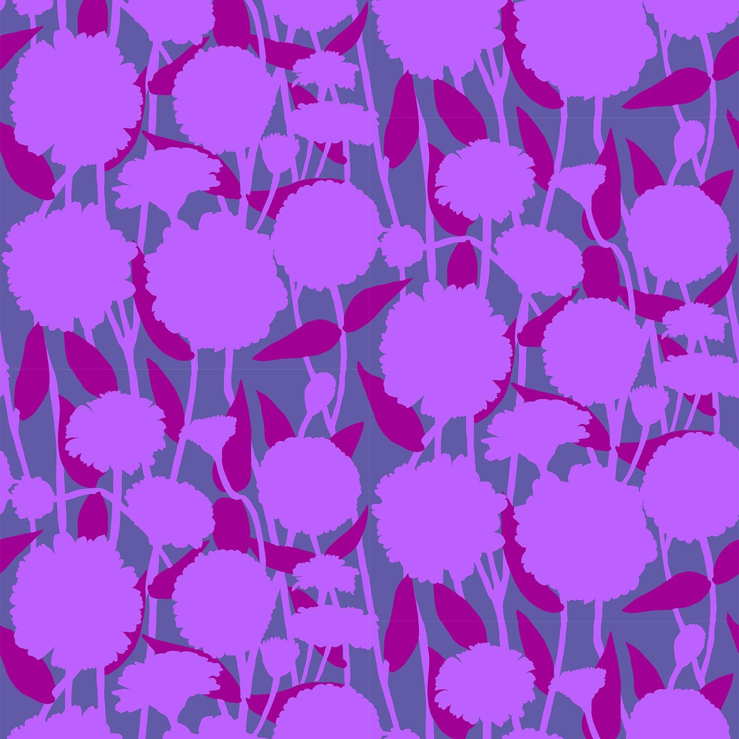 a repeating pattern of purple flowers and leaves against a dark purple background.