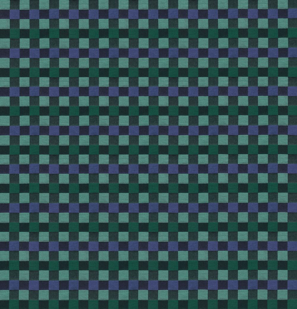 a repeating pattern of squares in shades of green and blue, creating a visually striking and symmetrical design.