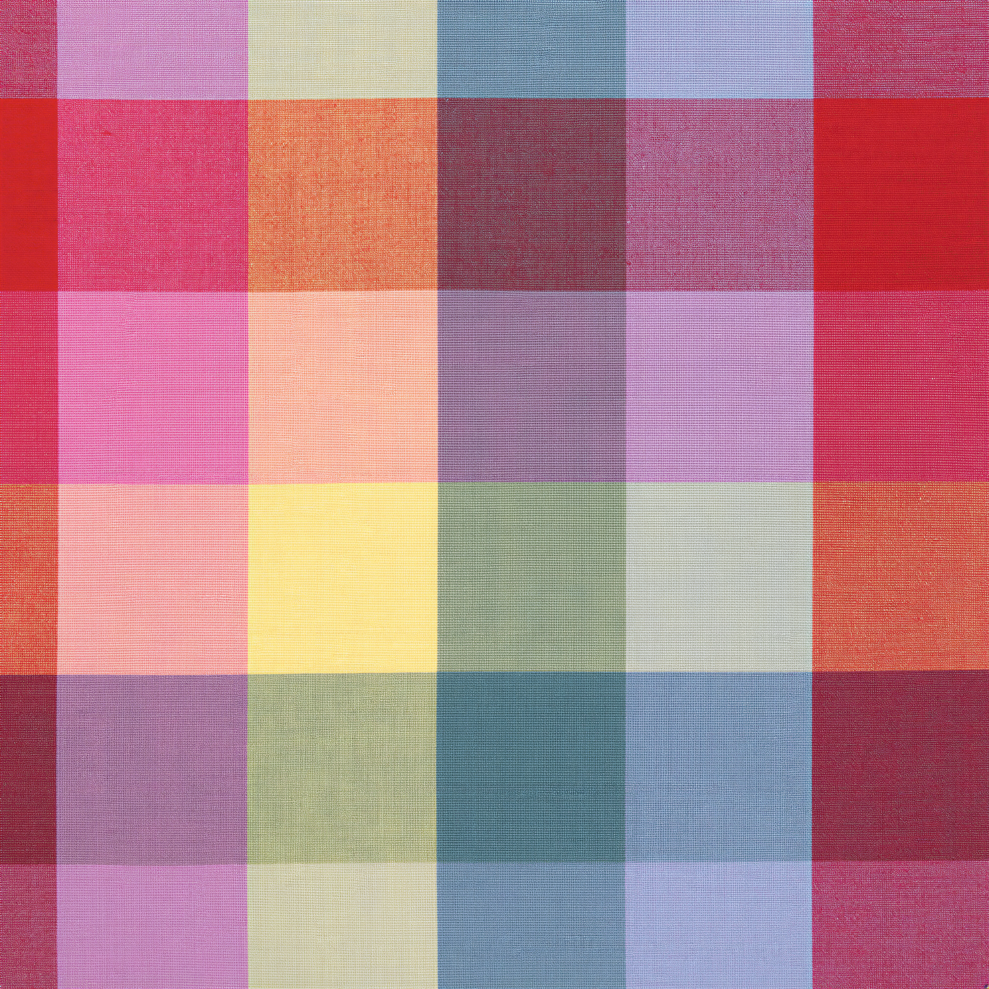 The image is a vibrant and colorful pattern composed of various squares in different colors, including red, orange, yellow, green, blue, and purple.