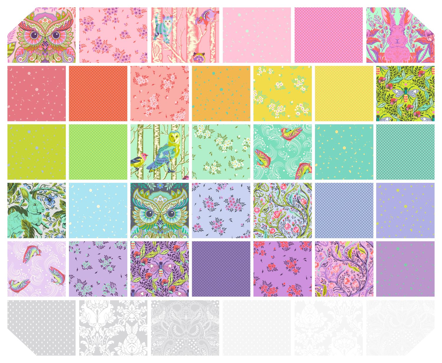 The image is a collage of various colorful and patterned fabric squares, showcasing a diverse range of designs and textures.