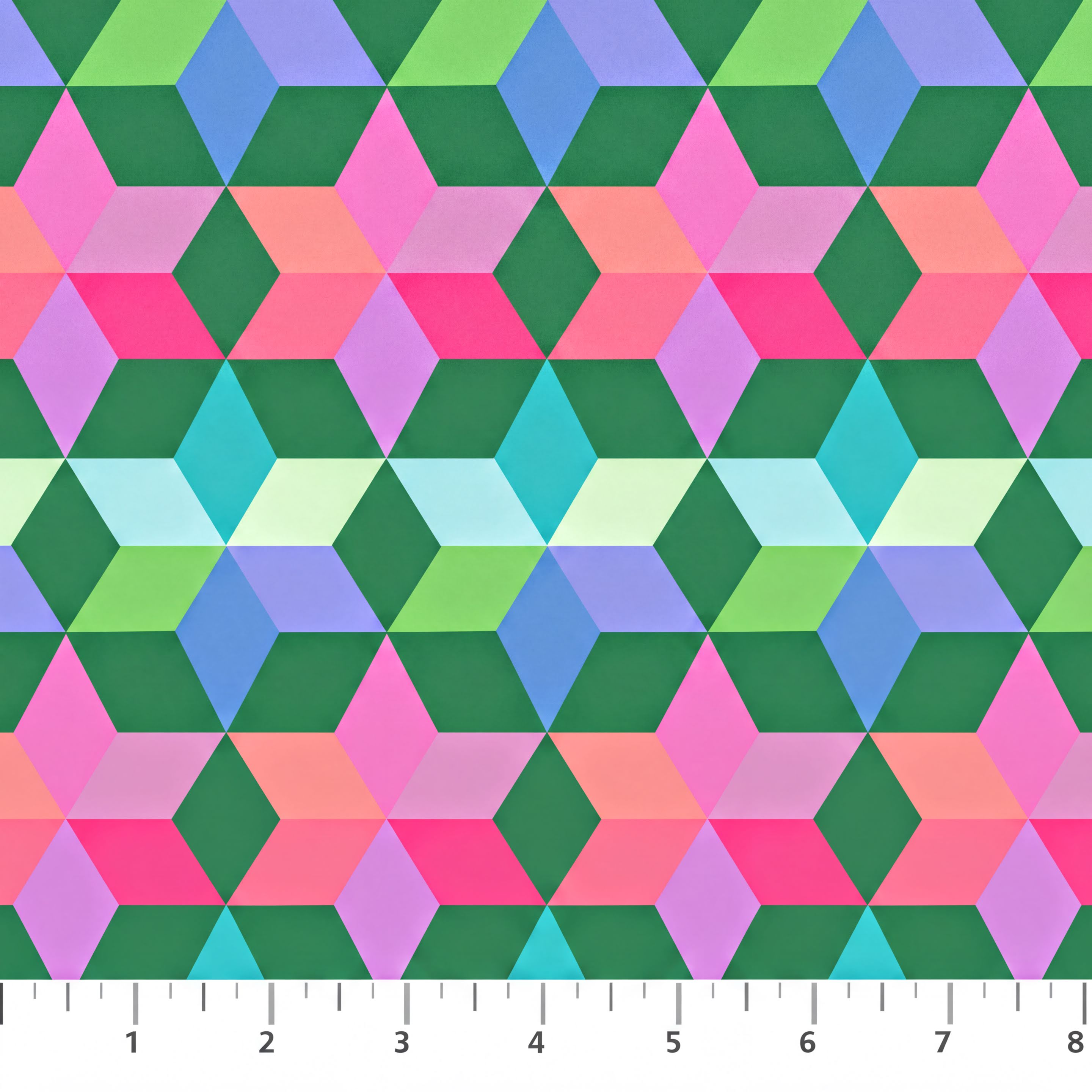 a repeating pattern of colorful hexagons in various shades of green, pink, blue, and purple.