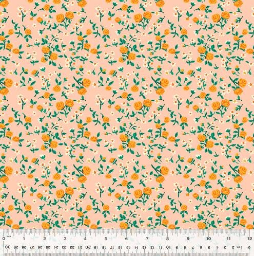 a pink background with orange flowers and green leaves