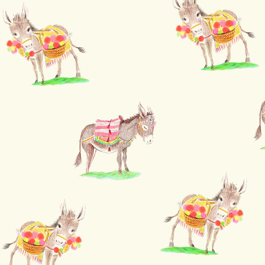 a drawing of a donkey with a blanket on it's back