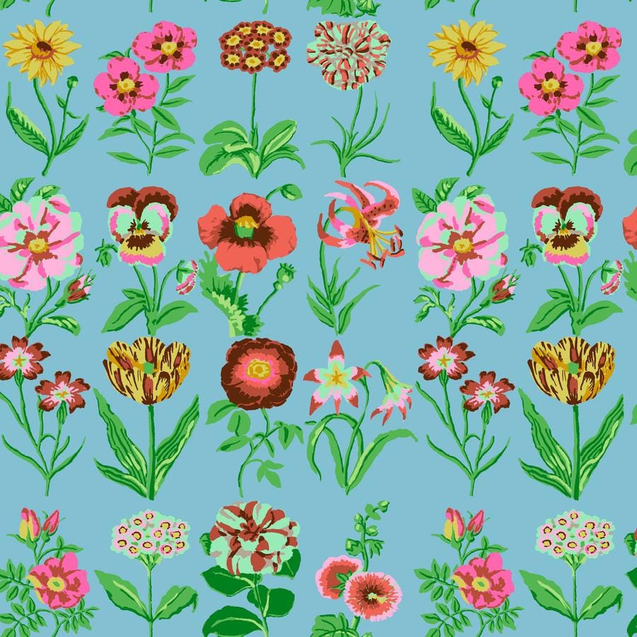 a bunch of flowers on a blue background