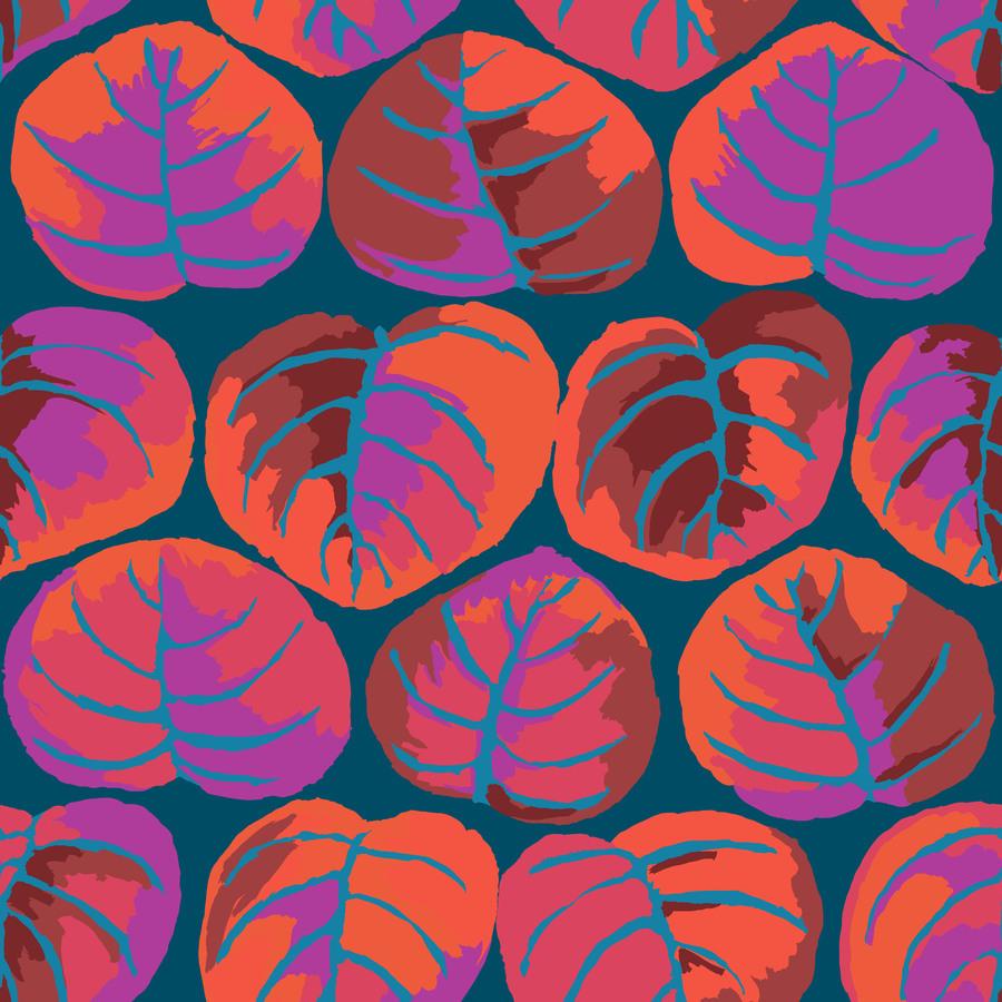a bunch of red and purple leaves on a blue background