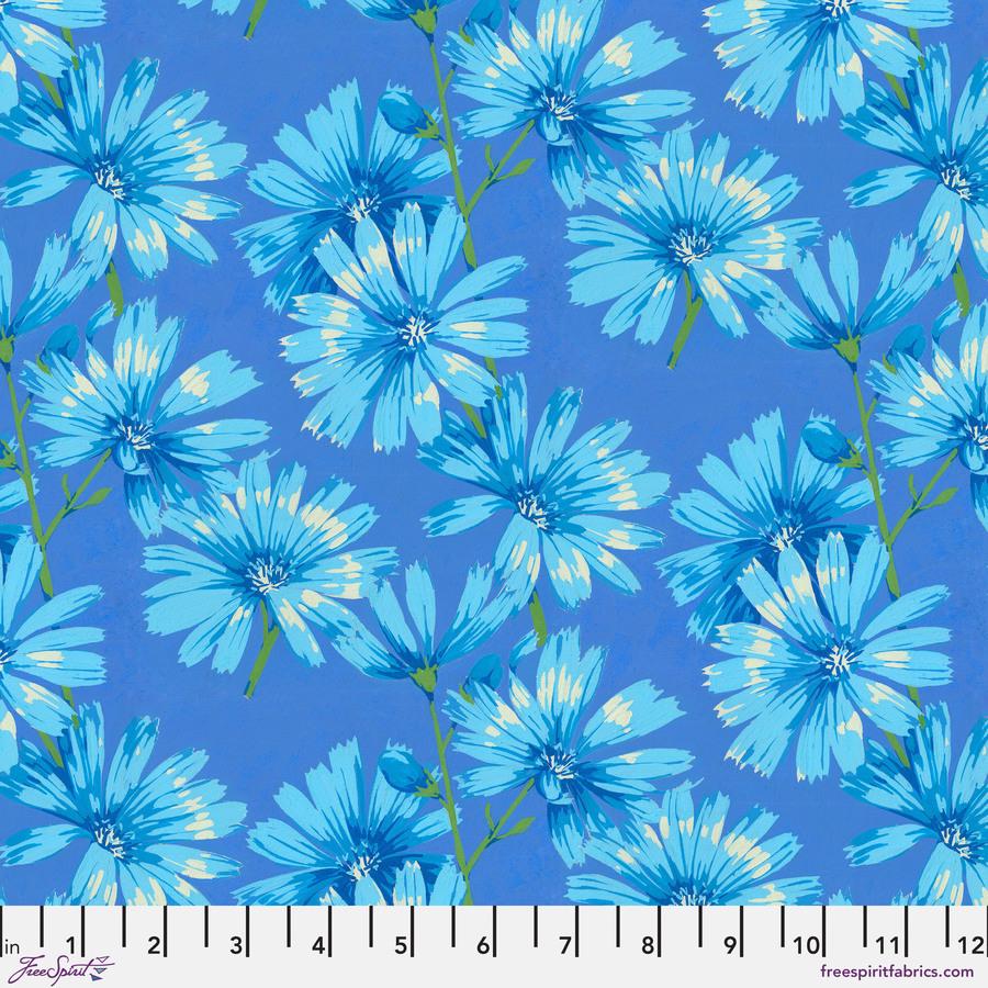a blue and white flower on a blue background