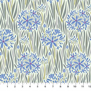 a blue and green flower pattern on a white background