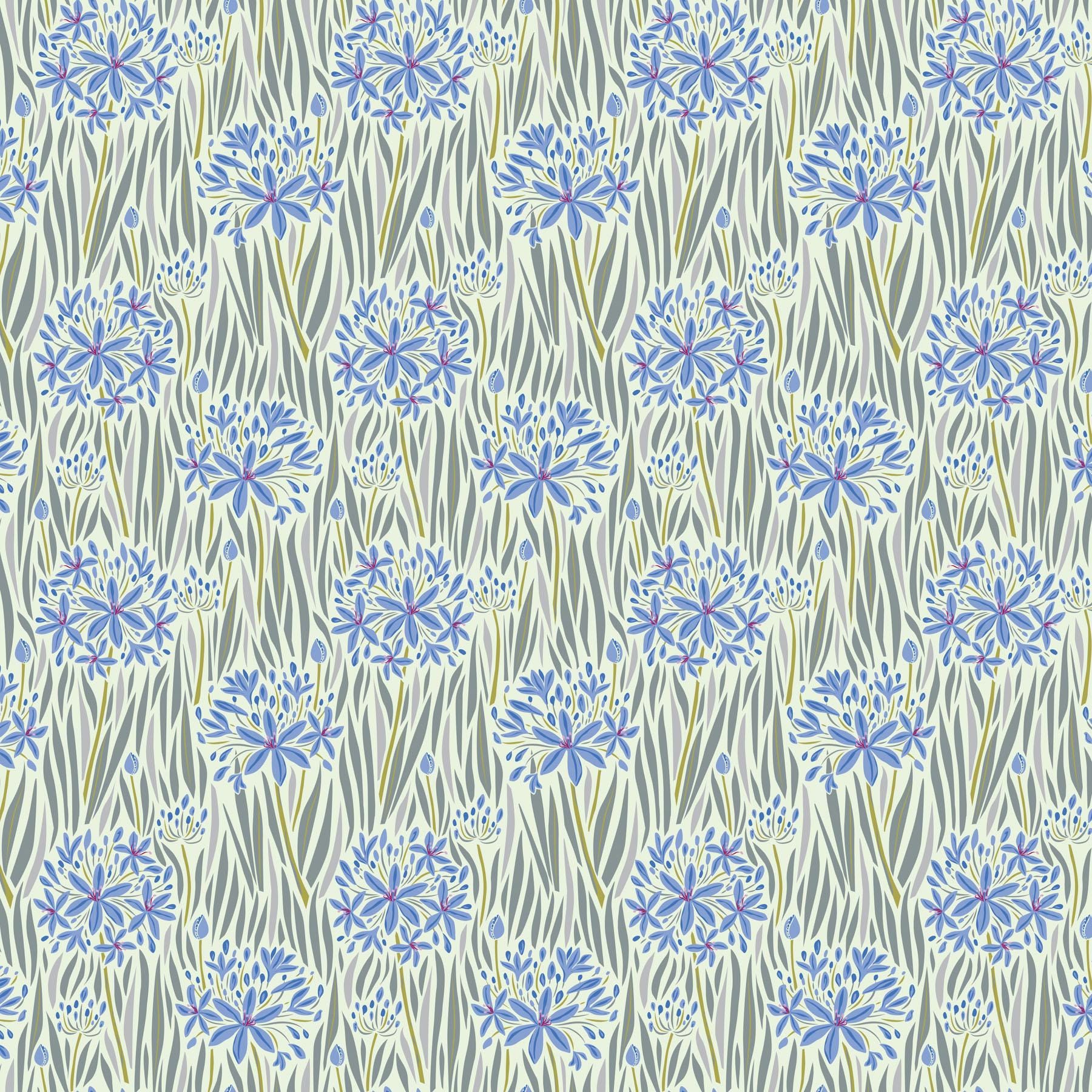 a blue and green flower pattern on a white background