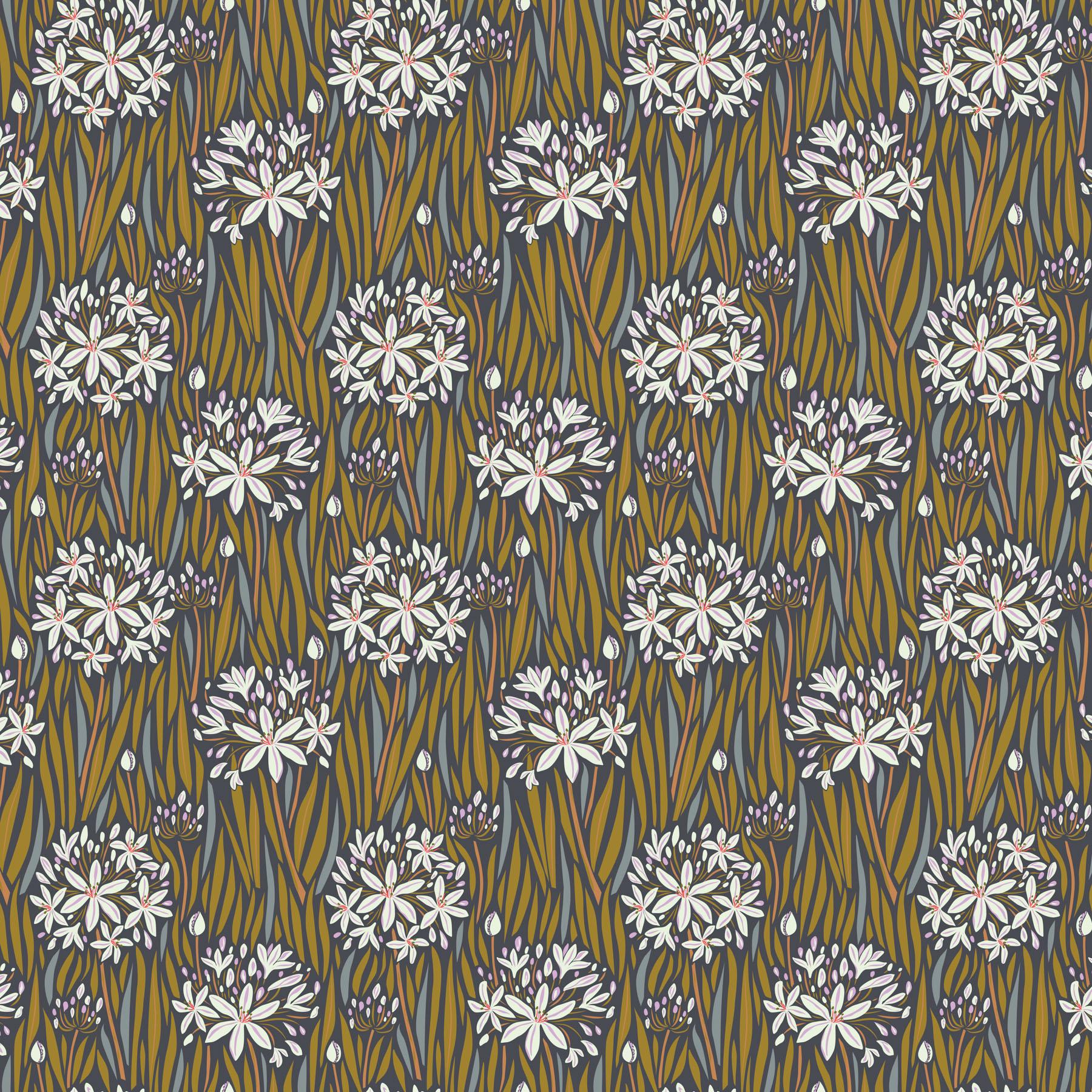 a pattern of white flowers on a brown background