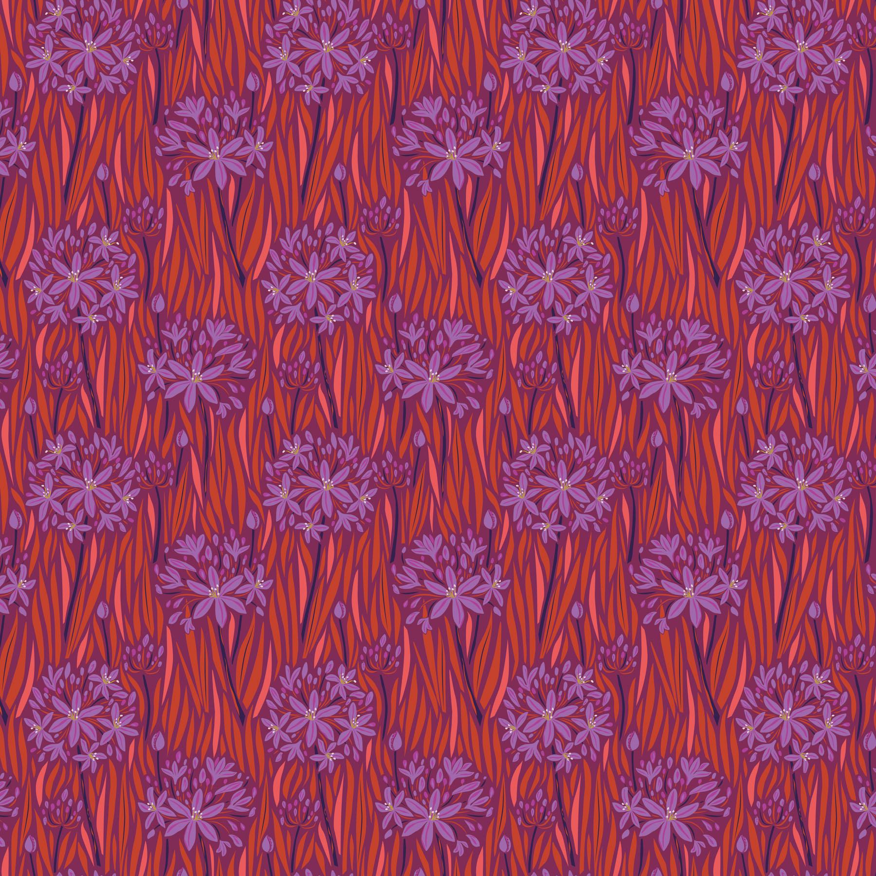 a purple and red flower pattern on a red background