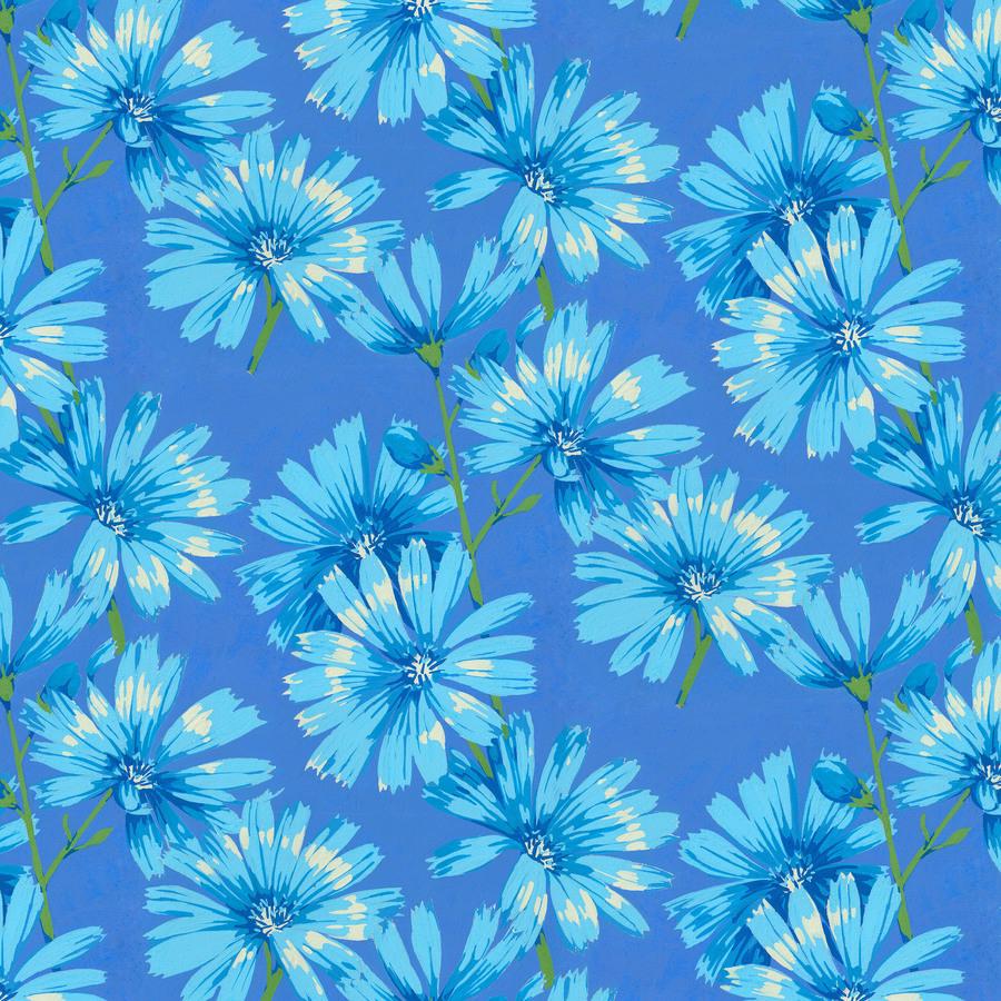 a blue and white flower pattern on a blue background