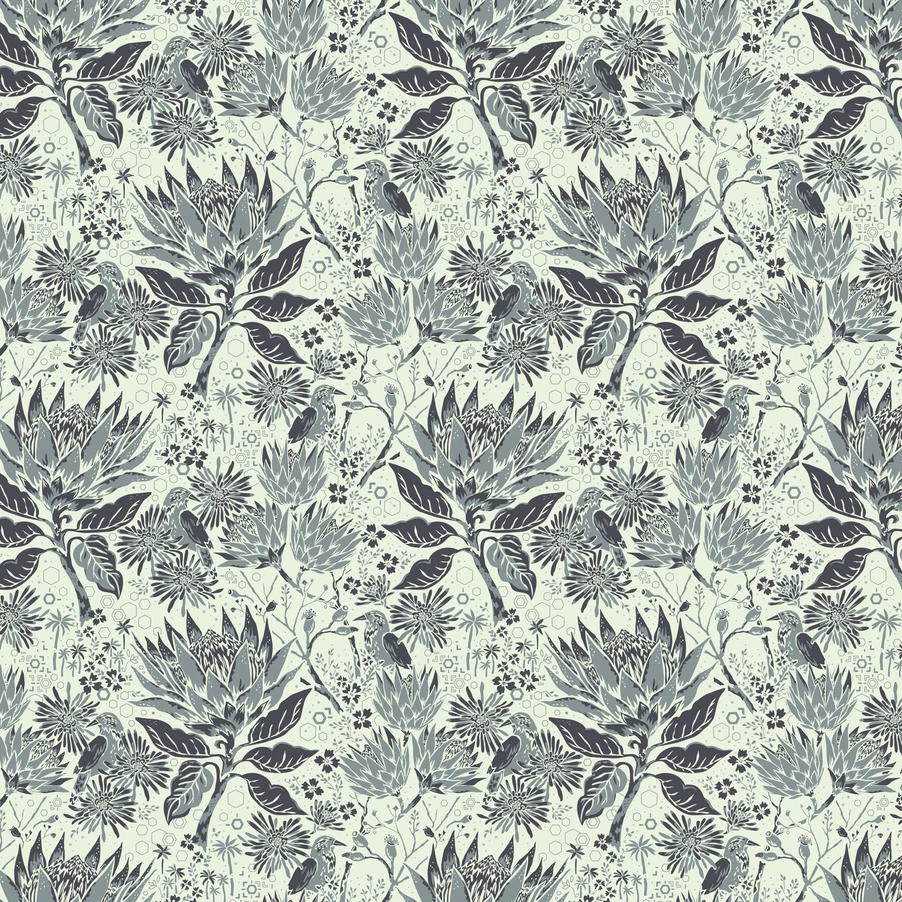 a blue and white flower pattern on a white background