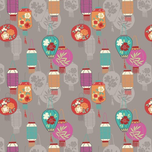 Lanterns on Light Grey  A120-2 MINSHAN  Lewis and Irene, Quilt Fabric, Cotton Fabric, Japanese Fabric, Japanese Lanterns, Fabric By the Yard