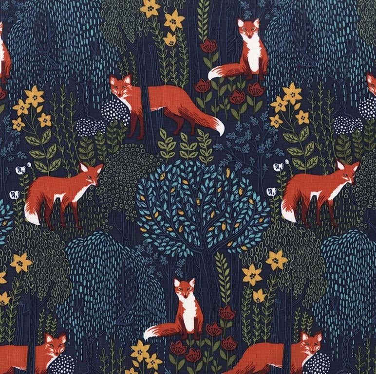 INTO THE WOODS in Nite, Woodland Fabric, Fox Fabric, Michael Miller Fabrics, Woodland Baby Quilt, Quilt Fabric, Quilting, Fabric By the Yard
