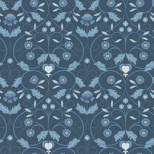 Lewis & Irene Fabric, Blue Mono Floral A402.3 MICHAELMAS, Quilt Fabric, Cotton Fabric, Quilting Fabric, Rustic Christmas, Fabric By The Yard