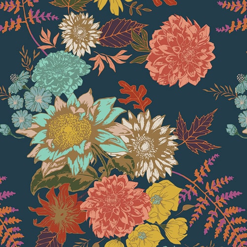 Floral Glow Twilight, AUTUMN VIBES, Art Gallery Fabrics, Maureen Cracknell, Quilt Fabric, Floral Fabric, Boho Fabric, Fabric By The Yard
