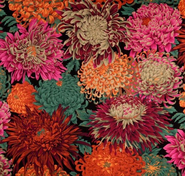 Kaffe JAPANESE CHRYSANTHEMUM Red PJ41, Kaffe Fassett Fabric, Philip Jacobs, Quilt Fabric, Floral, Large Print Fabric, Fabric By The Yard