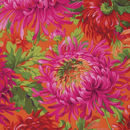 Kaffe SHAGGY Red PWPJ072, Kaffe Fassett Fabric, Philip Jacobs, Quilt Fabric, Shaggy Mums, Kaffe Red Floral Fabric, Fabric By The Yard