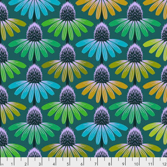 Echinacea Glow Algae PWAH149, HINDSIGHT, Anna Maria Horner, Cone Flower, Quilt Fabric, Cotton Fabric, Floral Fabric, Fabric By The Yard