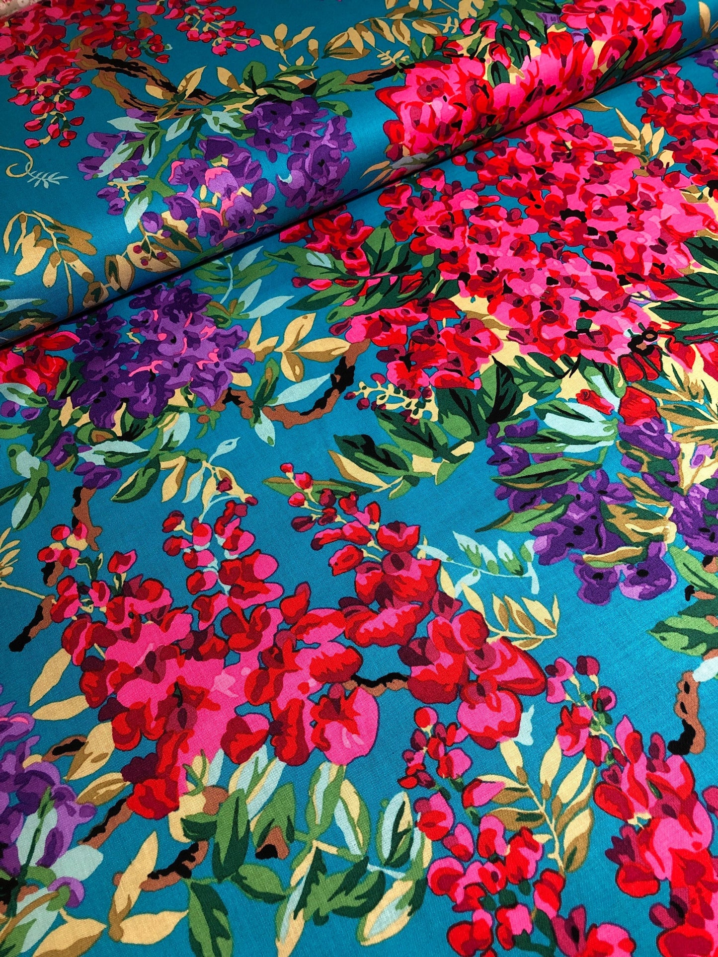 Wisteria Teal PWPJ102, Philip Jacobs, Kaffe Fassett, Free Spirit Fabric, Quilt Fabric, Cotton Fabric, Floral Fabric, Fabric By The Yard