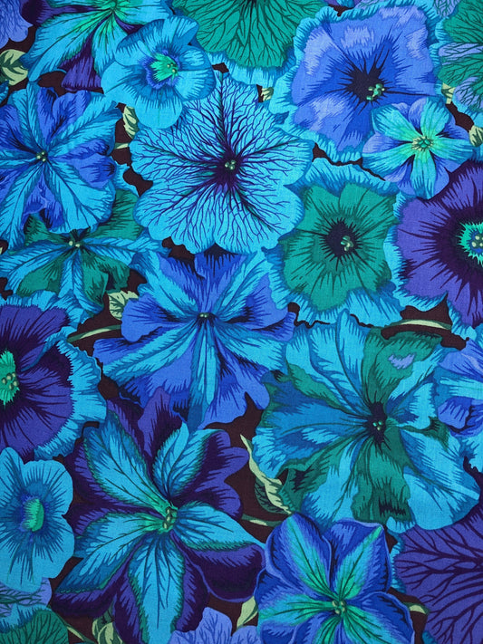 PETUNIAS in Blue PWPJ050, Kaffe Fassett Collective Fabric, Philip Jacobs, Blue Floral Fabric, Quilt Fabric, Cotton, Fabric By the Yard